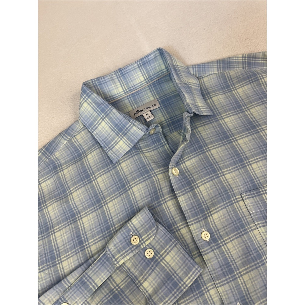 Peter Millar Shirt Mens M Blue Plaid Seaside Windsail Sport Cotton Button Up